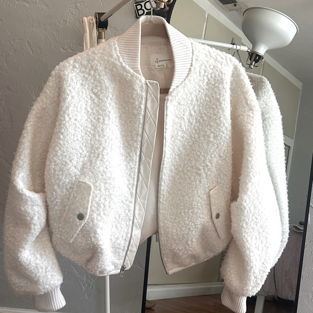 Anthropologie brand boucle white bomber- amazing!